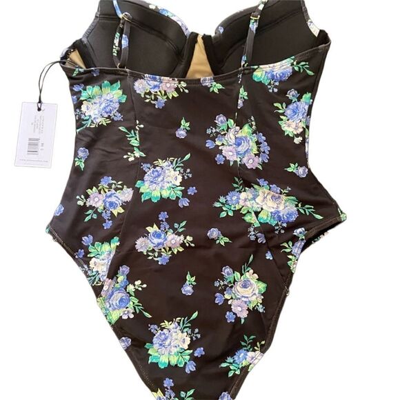 NEW WeWoreWhat Floral Underwire One-Piece Swimsuit black golden hour retro XL - Picture 8 of 10